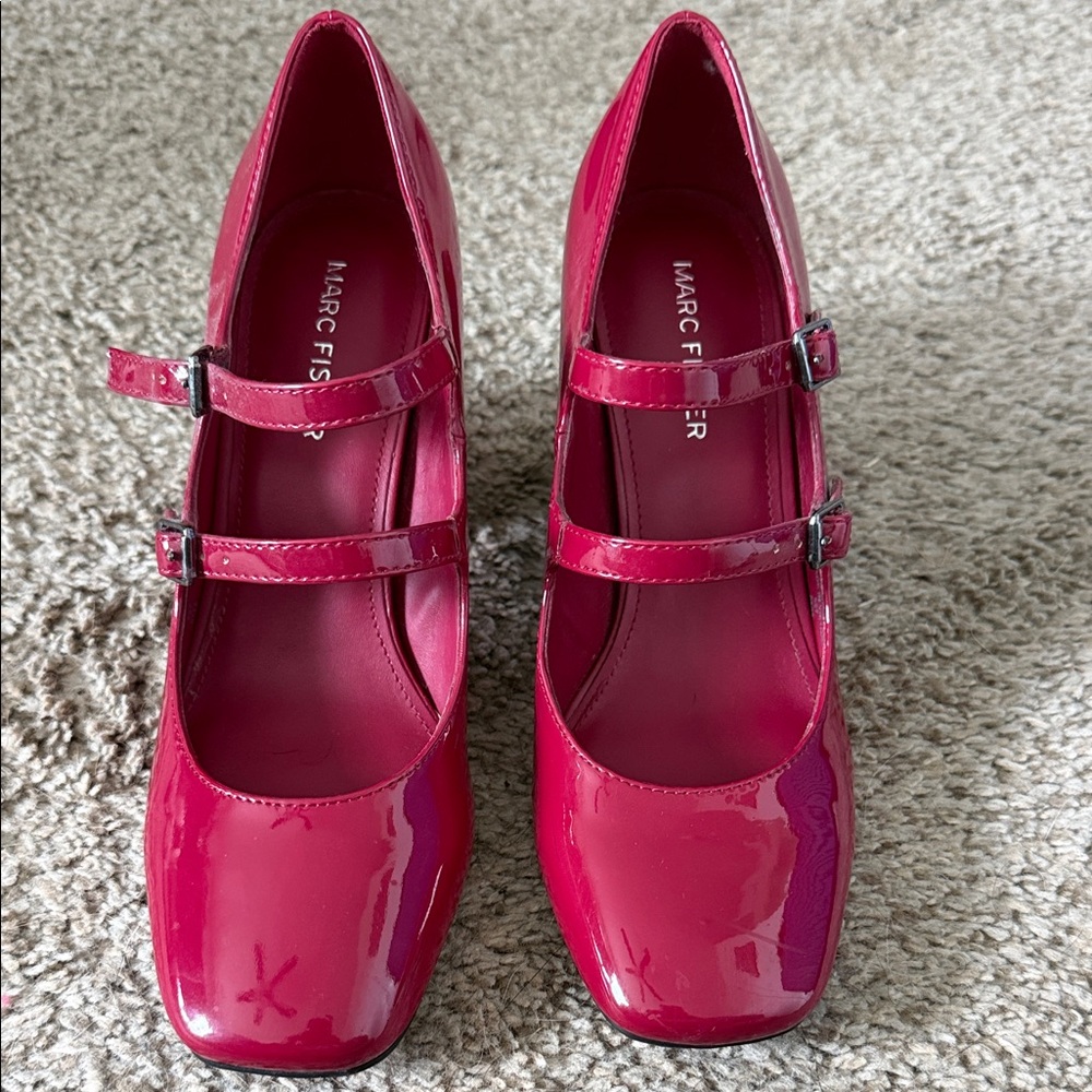 Marc Fisher Glossy Dark Red Double-Strap Heels